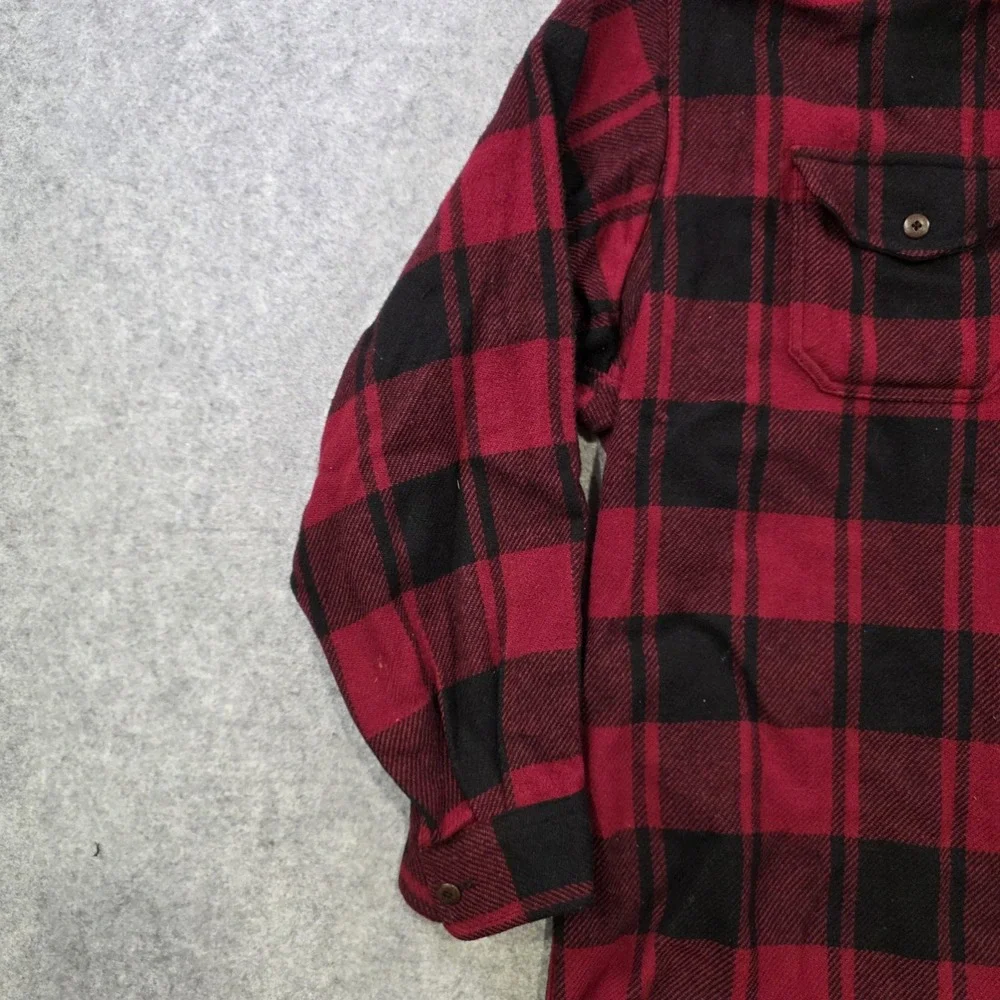L.L. Bean Shirt Mens XL Red Plaid Long Sleeve Flannel Button Up Wool USA Buffalo